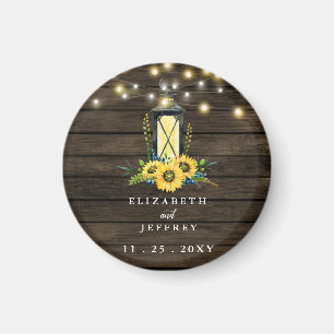 Barn Wood String Ljus Solblommor Bröllop Magnet