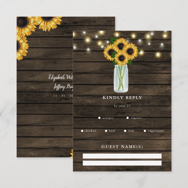 Barn Wood String Ljus Sunblommor OSA Kort (Fram/baksida)