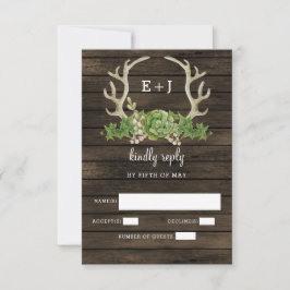 Barn Wood Succulent Antlers Land Chic Bröllop OSA Kort