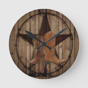 Barn Wood Texas Star westerna land cowboystövlar Rund Klocka