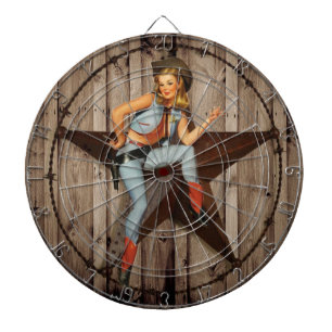Barn Wood Texas Star westernare land Cowgirl Darttavla