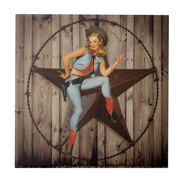 Barn Wood Texas Star westernare land Cowgirl Kakelplatta (Framsidan)