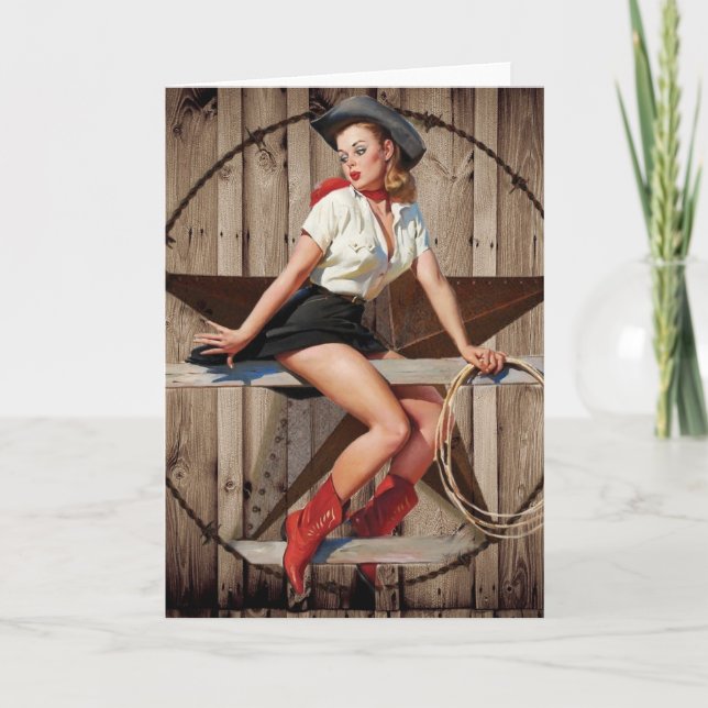 Barn Wood Texas Star westernare land Cowgirl Kort (Framsida)
