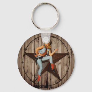 Barn Wood Texas Star westernare land Cowgirl Nyckelring