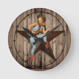 Barn Wood Texas Star westernare land Cowgirl Rund Klocka