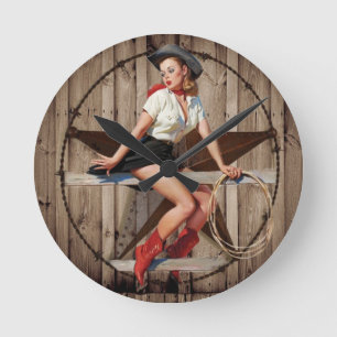 Barn Wood Texas Star westernare land Cowgirl Rund Klocka