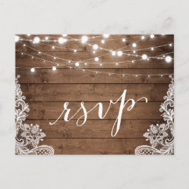 Barn Wood Twinkle Ljus Snöre Rustic Bröllop OSA Inbjudan Vykort