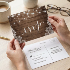 Barn Wood Twinkle Ljus Snöre Rustic Bröllop OSA Inbjudan Vykort