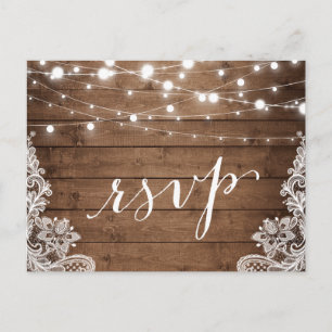 Barn Wood Twinkle Ljus Snöre Rustic Bröllop OSA Inbjudan Vykort