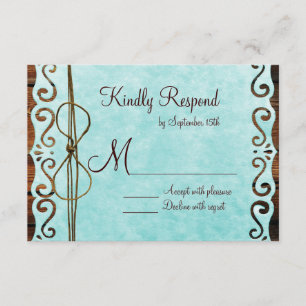 Barn Wood Vintage Papper Teal Bröllops OSA Kort
