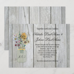 Barn Wood WildblommMason Burk Ribbon Bröllop Inbjudningar