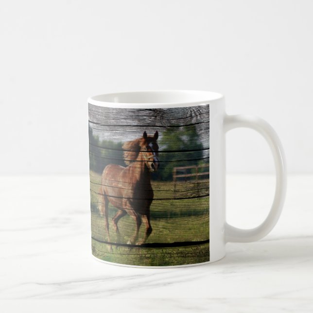 Barn Woodgrain Land Ranch Galloping Brown Horse Kaffemugg (Höger)