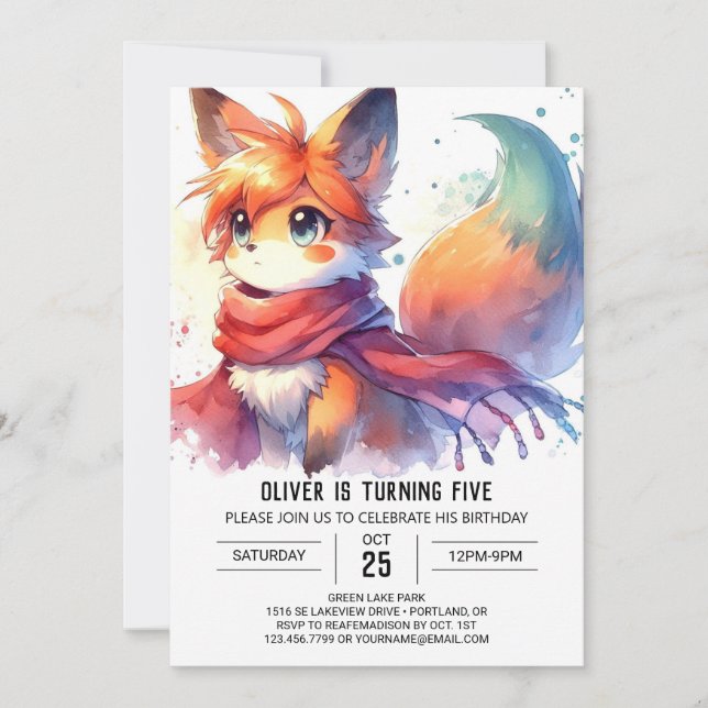 Barn Woodland Fox Birthday Inbjudningar (Framsida)
