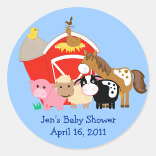 BARN YARD Baby Shower eller Birthday Favor Sticker Runt Klistermärke