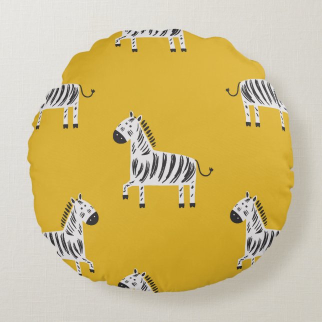 Barn Zebra: Sömlös Roligt Mönster Rund Kudde (Framsidan)