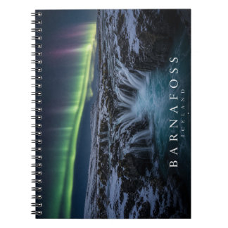 Barnafoss vattenfall under Aurora norrsken Anteckningsbok