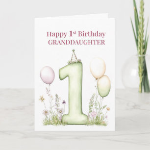 Barnbarn 1-årsdag Rosa Ballong Nummer Ett Kort