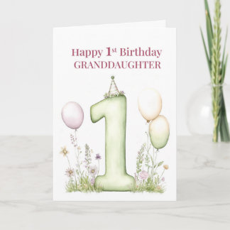 Barnbarn 1-årsdag Rosa Ballong Nummer Ett Kort