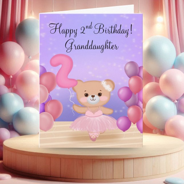 Barnbarn 2-års födelsedags teddybjörn ballerina kort (Skapare uppladdad)