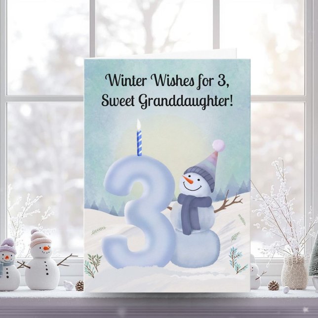 Barnbarn 3-års födelsedag Snömannen Snöig Tre Kort (Skapare uppladdad)