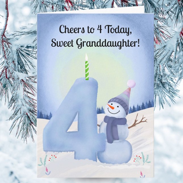 Barnbarn 4-års födelsedag Snorman med snöig fyra Kort (Skapare uppladdad)