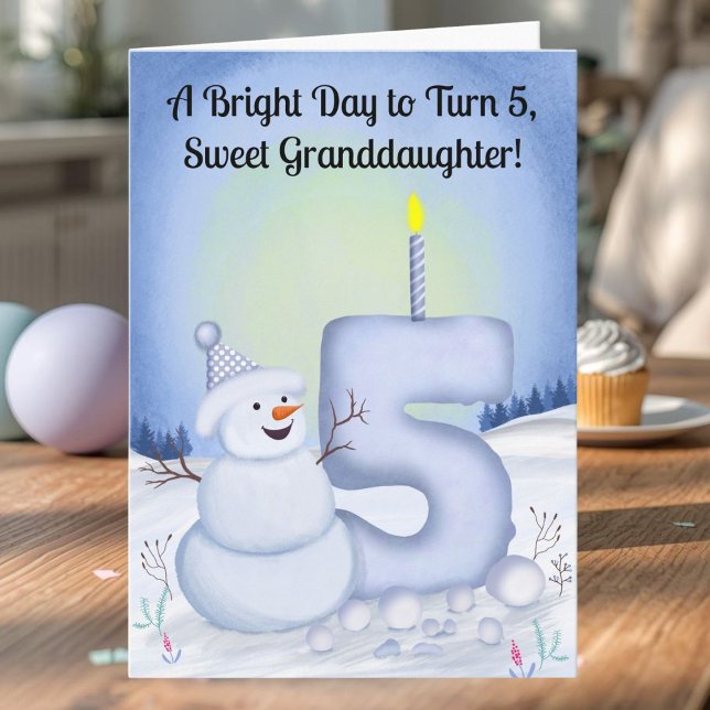 Barnbarn 5-års födelsedag Snöman Snöig Fem Kort (Skapare uppladdad)