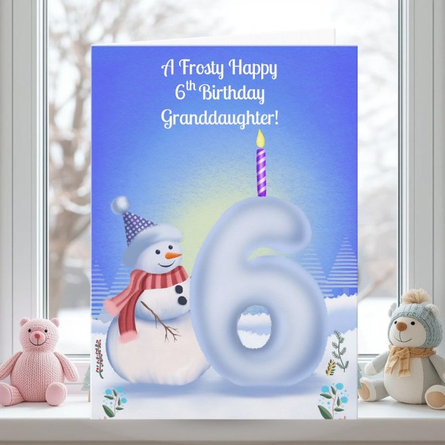 Barnbarn 6-års födelsedag Snöman Snöig  Kort (Skapare uppladdad)