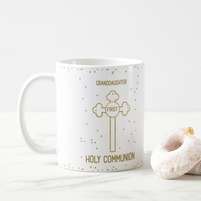 Barnbarn Första Nattvarden Guld Look Kors Kaffemugg (Med munk)