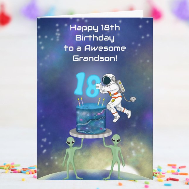 Barnbarn Glad 18-årsdag Astronaut med Cool  Kort (Skapare uppladdad)