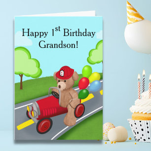 Barnbarn Glad 1-årsdag Teddybjörn Brandbil Kort