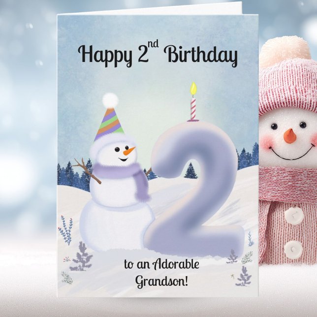 Barnbarn Glad 2-årsdag Snöman Byggnad Kort (Skapare uppladdad)