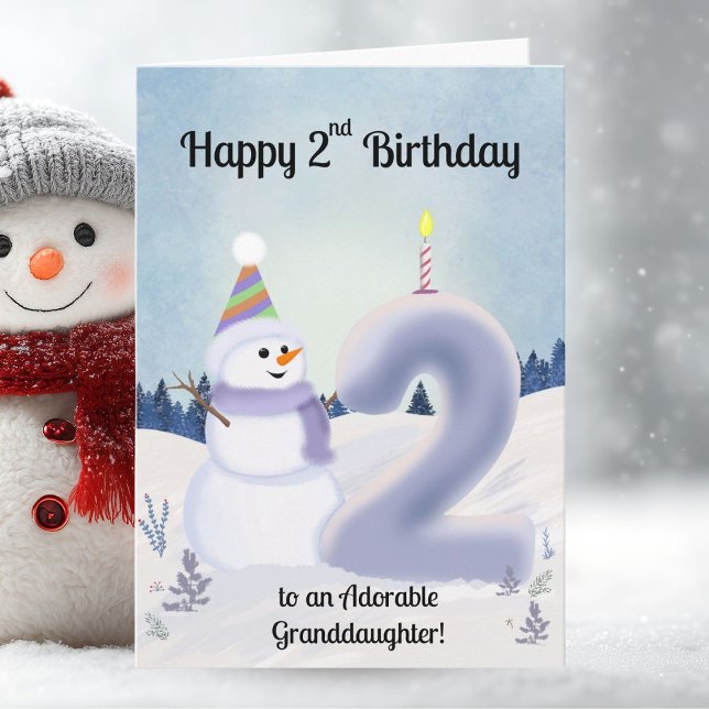 Barnbarn Glad 2-årsdag Snömannen Bygger Kort (Skapare uppladdad)
