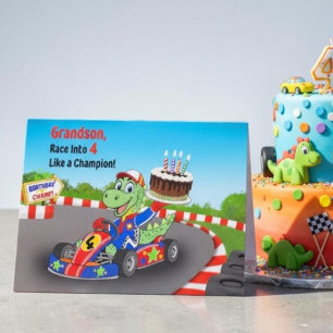 Barnbarn Glad 4-årsdag Dinosaurie Racingbil Kort