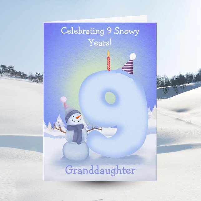 Barnbarn Glad 9-årsdag Snöman Bygge  Kort (Skapare uppladdad)