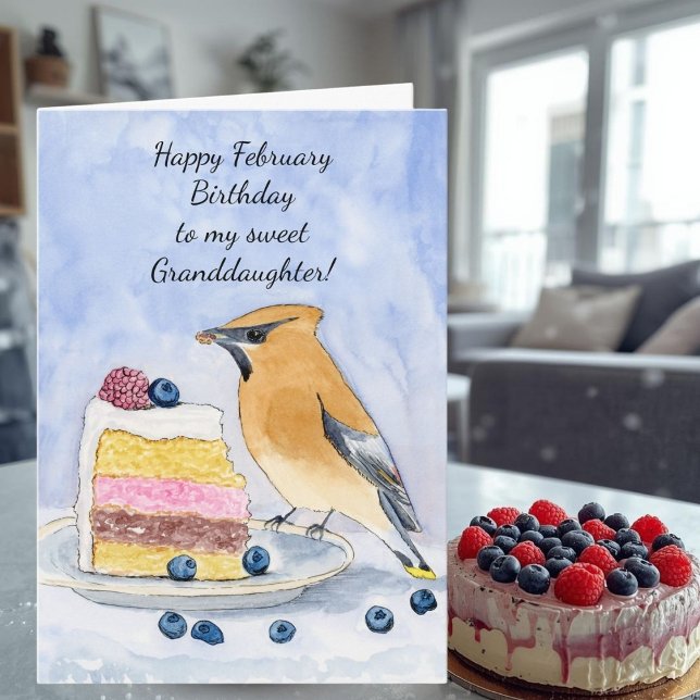 Barnbarn Glad födelsedag i februari Fågel Kort (Skapare uppladdad)
