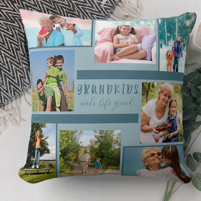 Barnbarn Gör Life Grand 8 Photo Collage Blue Kudde (Skapare uppladdad)