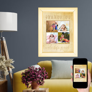 Barnbarn gör livet till Grand Rustic Photo Collage Poster