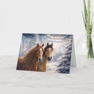 Barnbarn jul med hästar i snön helgkort