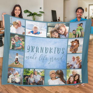 Barnbarn Make Life Grand 12 Photo Collage Blue Fleecefilt