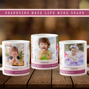 Barnbarn Make Life Grand 3 Photo Collage Rosa Kaffemugg