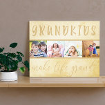 Barnbarn Make Life Grand 4 Photo Collage Cream Canvastryck<br><div class="desc">Skapa ditt eget anpassningsbar-Kanvastryck för de speciella farföräldrarna. Det står "barnbarn gör livet stort", vilket ramar är ett enkelt fotokollage som innehåller dina favoritfotografier. Mallen ställs in med redot att du lägger till 4 bilder av barnbarnen, som visas i kvadratisk form och i en remsa. Utformningen har en gräddbakgrund i...</div>