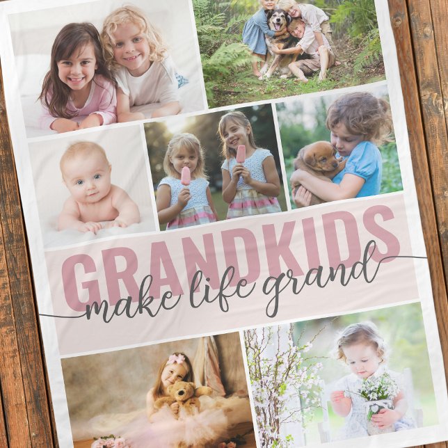 Barnbarn Make Life Grand 7 Photo Collage Fleecefilt (Skapare uppladdad)