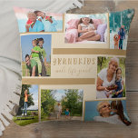 Barnbarn Make Life Grand 8 Photo Collage Beige Kudde<br><div class="desc">Snyggt dekorativ kudde med anpassningsbar fotokollage och offert för morföräldrar. Designen skrivs ut på båda sidor av kudden och innehåller 8 av dina egna foton. Citatet är handskrivet och lyder "Barnbarn gör livet stort". Fotomallen är inställd så att du kan lägga till bilder medsols, med början från den översta lämnat....</div>