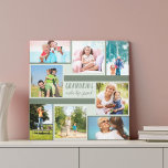 Barnbarn Make Life Grand 8 Photo Collage Grönt Canvastryck<br><div class="desc">Arbetsyta med snyggt, personlig med 8 av dina favoritfoton. Det innehåller också ordspråket "Barnbarn gör livet stort" som hanteras i dekorativ typografi. Fotomallen är inställd så att du kan lägga till bilderna medsols och börja med lämnat överst. Kollaget innehåller en blandning av kvadrat, porträtt och liggande bilder som är ge...</div>
