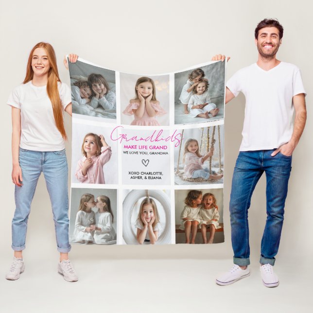 Barnbarn Make Life Grand Grandma 8-Photo Anpassnin Fleecefilt (På plats)