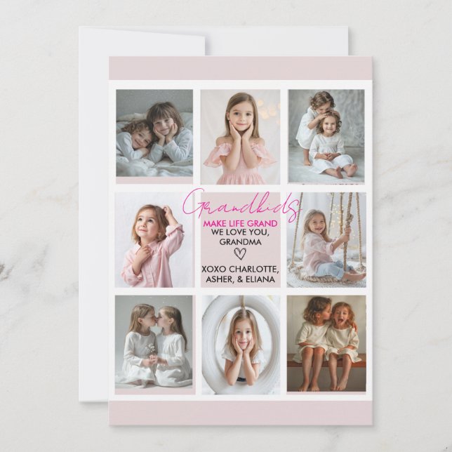 Barnbarn Make Life Grand Grandma 8-Photo Anpassnin Inbjudningar (Framsida)
