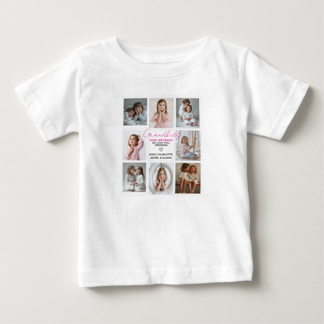 Barnbarn Make Life Grand Grandma 8-Photo Anpassnin T Shirt (Framsida)