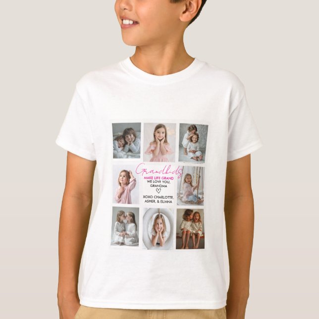 Barnbarn Make Life Grand Grandma 8-Photo Anpassnin T Shirt (Framsida)