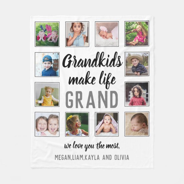 Barnbarn Make Life Grand Quote 12 Photo Collage  Fleecefilt (Framsidan)