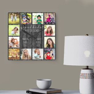 Barnbarn Make Life Grand Quote 12 Photo Grått Woo Fyrkantig Klocka